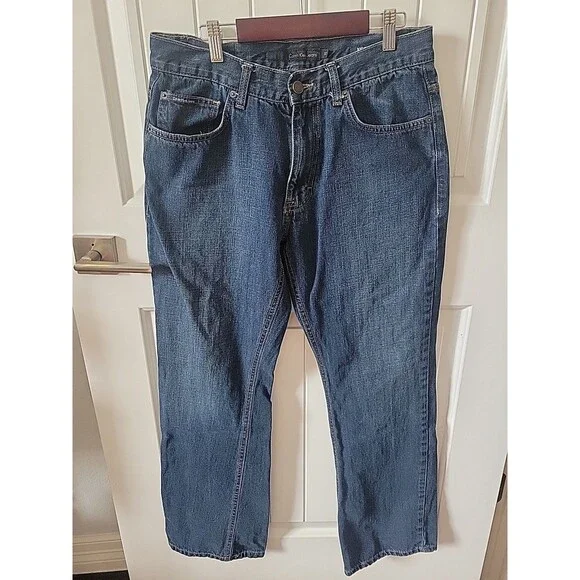 Calvin Klein Mens Jeans 32 X 39 Blue Denim Cotton 5-Pocket Zip Fly Bootcut Jeans - Picture 1 of 13